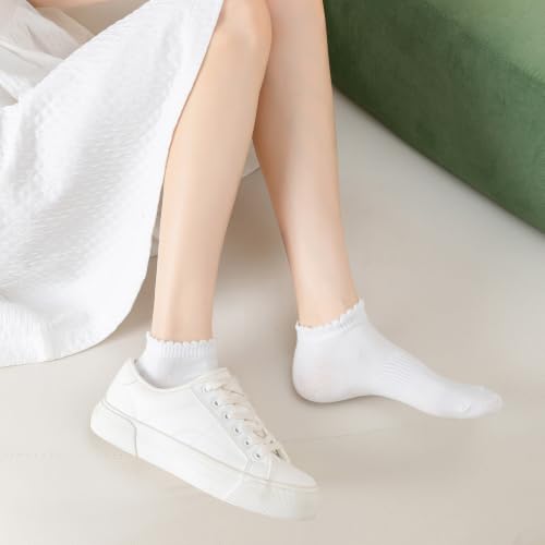 No Show Socks Womens Low Cut Non Slip Ruffle Ankle Socks 6 Pairs - color: （6 Pairs）white