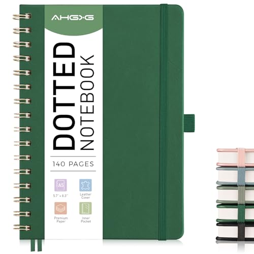 AHGXG Dotted Journal, 140 Pages, A5 (5.7" x 8.3") - color: Dark Green, style: A5-Dotted