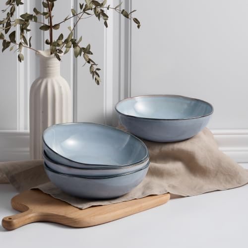 HaWare Cereal Bowls, 26oz Stoneware Serving Bowls Set of 4, for Salad Pasta - color: Reactive Foggy Blue