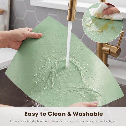 Artoid Mode Sage Faux Leather Placemats Set of 4 - color: Sage, size: 12" x 18", Rectangular Set of 4