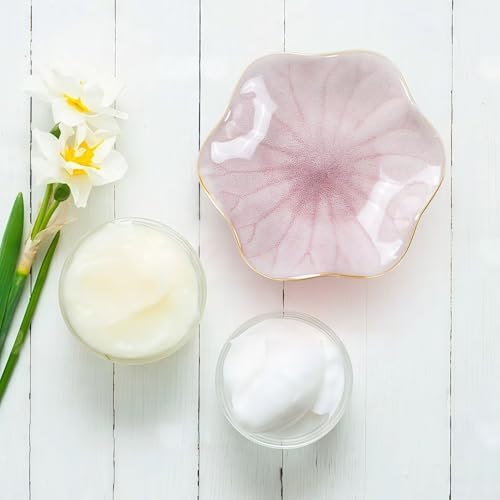 2Pcs Ceramic Jewelry Dish - Lotus Leaf Shape, for Ring Holder Necklace Small Key, Suitable for Mother Friend Sister, Gifts for Women, Cute Plate Trinket Tray, Home Decor (Crystal Green & Pink) - color: Crystal Green & Pink