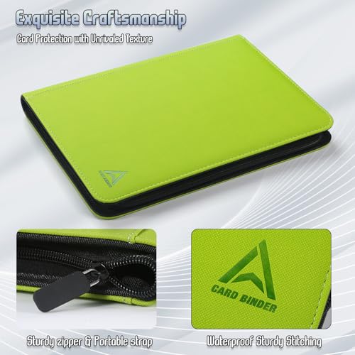 9 Pocket Card Binder - 540 Capacity with Zip Closure Premium, Double-Sided,Sturdy & Sleek PU Leather Protector for MTG, TCG, Sport & Collectible Cards (Grass green) - color: Grass green