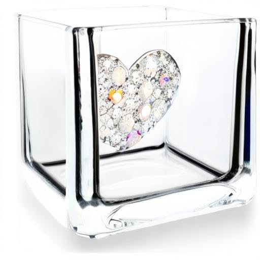 THE QUEENS' JEWELS Multi Stone Heart Jewled 4x4 Candleholder Vase - Unique Gift for Women, Birthday, Cute, Fun, Not Painted, Decorated, Bling, Bedazzled, Rhinestone - color: Multi Stone