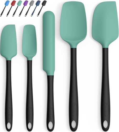 Coukre Silicone Spatula Set of 5,High Temperature Resistant, Food Grade Silicone, Dishwasher Safe, for Baking, Cooking (Aqua Green) - color: Aqua Green Black