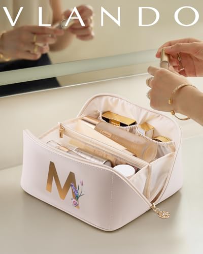 VLANDO Personalized Makeup Bag,Gifts for Women,Letter M,Off W hite - color: 14.White-M