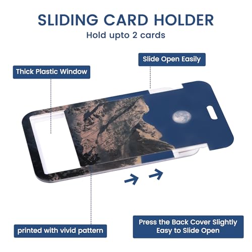 ID Card Badge Holder Key Chain with Metal Keyring, Plastic Slide Open with ID Window for Women Men Girls Students,Snowy Mountain Starry Sky - color: Snowy Mountain Starry Sky