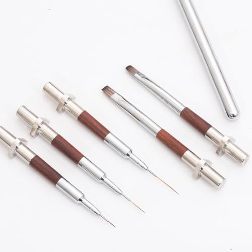 Nail Art Brushes, Metalic Nail Art Liner Brush with 4Pcs Brush Heads - color: Metal
