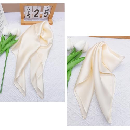 100% Mulberry Silk Neck Scarf for Women Square Neckerchief – 21 inch - color: Ivory