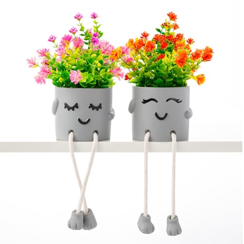 2 Packs Cute Fake Plants, Kawaii Artificial Potted Plants for Table Desk Home Bedroom Bathroom Office Shelf Office Wall Room Farmhouse Decor Artificial Plants B3 - color: Yin-pan-b3