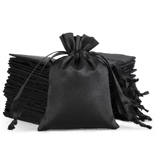 30Pcs Small Satin Gift Bags, 3x4 Black Cloth Drawstring Pouch - color: Black, size: 3×4 in