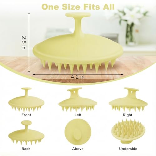 Silicone Scalp Massager Shampoo Brush, Scalp Brush for Hair Growth & Dandruff Removal, Hair Scrubber Scalp Stimulator Exfoliator Brush with Soft Bristles for Wet Dry Scalp Care (Light Yellow) - color: Light Yellow