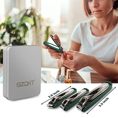 Nail Clippers Set-3 Pack,Fingernail Clippers& Toenail Clipper for Men&Women,Nail Clippers with Catcher,Nail Cutter for Thick Toe Nails,Stainless Steel Ultra Sharp Sturdy Mess-Free Nail Clipper Kit