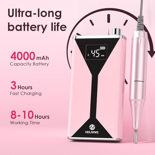Professional Electric Nail Drill 45000RPM Cordless Nail File - color: Pink