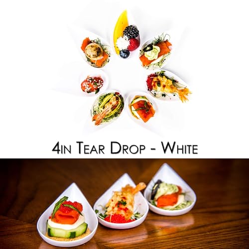 DLux 100 4-in Tear Drop Mini Appetizer Plates with Forks, White - color: White (100 dishes + 100 forks)