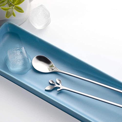 AnSaw 6-Piece Elegant Silver Leaf Long Handle Teaspoons - 7.4" - color: Silver