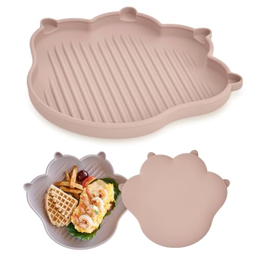 MEOWMEOW TAUPE BROWN | Food Grade Silicone Dishware Plates for Baby and Toddlers | Unbreakable Durable Material Silicone Tray | BPA Free | Baby Led Weaning | Use Either Lid, Plate | Korea Made - color: Taupe Brown