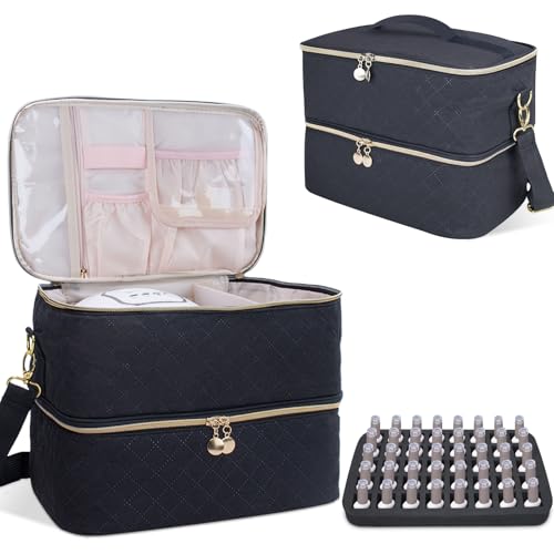 ALSLEA Nail Polish Organizer With Adjustable Shoulder Strap Gel Nail Polish Holder, Nail Organizers and Storage for UV Led Nail Lamp, Nail Supplies Bag, Holds 40 Bottles (15ml - 0.5 fl.oz) (Black) - color: Black, size: 40 slots