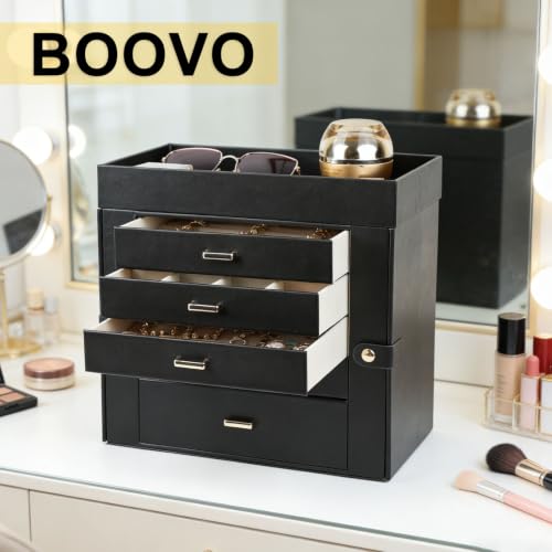 BOOVO Large Jewelry Boxes For Women (Black, 6 Layer) - color: Black, size: 6 Layer