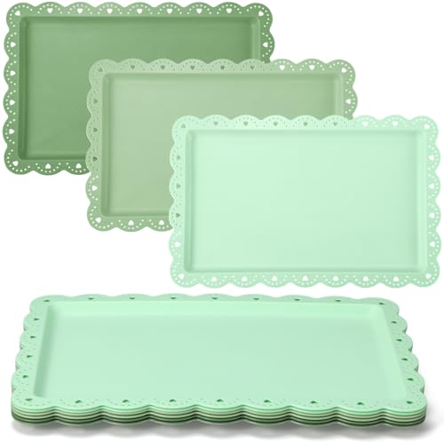 6 Pcs Green Serving Trays Plastic Food Platters - color: Green