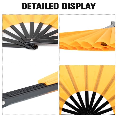 QIRMIZI 10PCS Large Folding Hand Rave Fan - Popping Fan Clacking Fans for Chinese Kung Fu, Tai Chi, Dance, Music Festivals,Carnivals, Weddings, EDM Events, Parties & Decorations,Orange - color: Orange