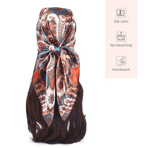 35 Inches Silk Head Scarf-Satin Hair Scarves Silk Bandana Scarf Headscarf for Women's Fashion Scarves - color: Cashews With Buddha-white