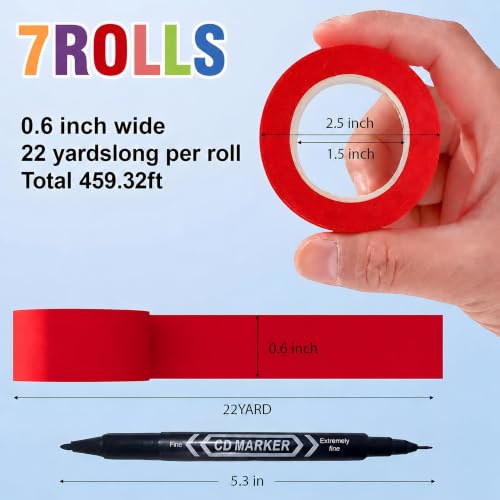 Thin Washi Tape with Pen 0.6 Inch x 22 Yards 7 Rolls
