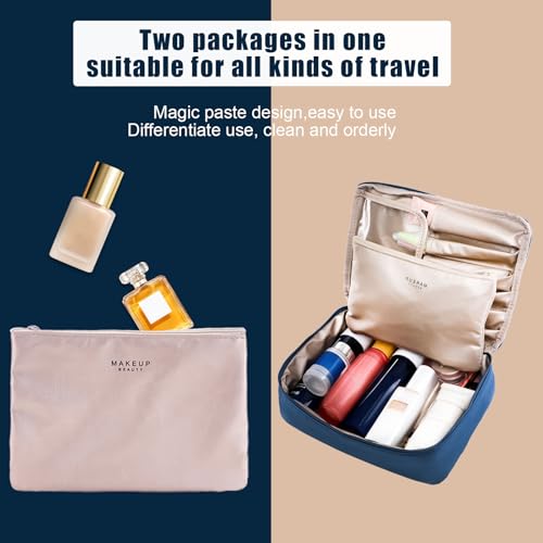 Queboom Travel Makeup Bag Cosmetic Bag Toiletry Bag for Women & Men, Navy - color: Navy blue-1pcs