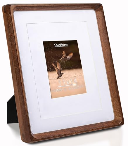 11x14 Picture Frame, USA-Sourced Natural Walnut Wood with Real Glass, Handcrafted Rounded Corners, Matted to 8x10/5x7 Photos, Gallery Wall Poster Frame and Tabletop Display - color: Walnut, size: 11x14