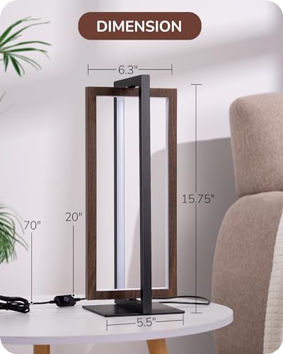 EDISHINE Modern LED Table Lamp, Minimalist Bedside Lamp, Walnut Wood Grain - color: Wood Grain Walnut Color