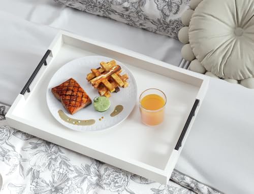 Fibogollo Set of 2 Bamboo Serving Trays with Metal Handles(White) - style: White-Medium and Large Set
