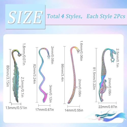 SUNNYCLUE 1 Box 8Pcs Bookmark Hooks Bulk Metal Hook Bookmarks Beading Antique Tibetan Alloy Vintage Book Mark Clip Back to School Book Marks for Crafting Jewelry Making Charm DIY Craft - color: 8pcs 4 Styles Rainbow Color Hook Bookmarks