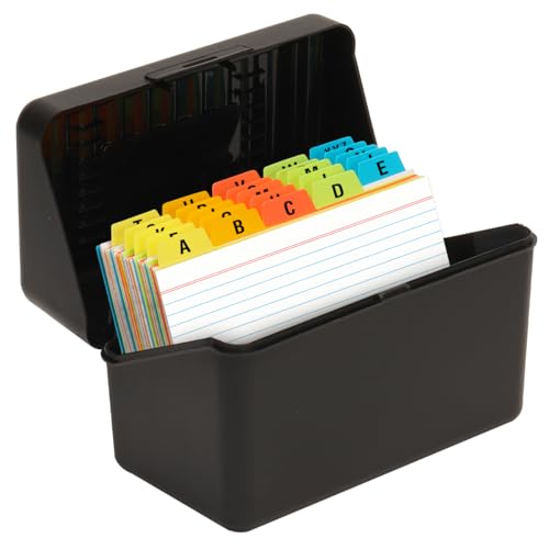 H4D 4x6 Index Card Holder with 100 Index Cards and 25 Dividers, Black - color: Black, size: 4"x6"