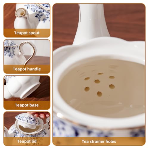 Flowers Ceramic Tea Set，Tea Sets for Adults, with Teapot, Spoons, Cup and Saucer for Tea Party (Little Blue Flower) - color: Little Blue Flower