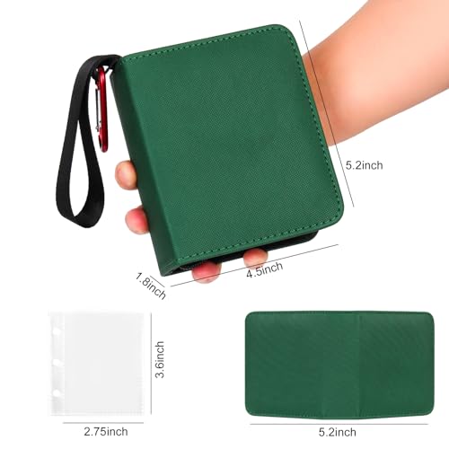 GEAoffice Small 1 Pocket Card Binder Holds 80 Cards, Zip Close, Green - color: Green-Dia