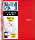 Five Star Spiral Notebook + Study App, 5 Subject, College Ruled Paper, 8-1/2" x 11", 200 Sheets, Fights Ink Bleed, Water Resistant Cover, Fire Red (72077), (Pack of 6) - color: Red, size: 1 Count (Pack of 6)