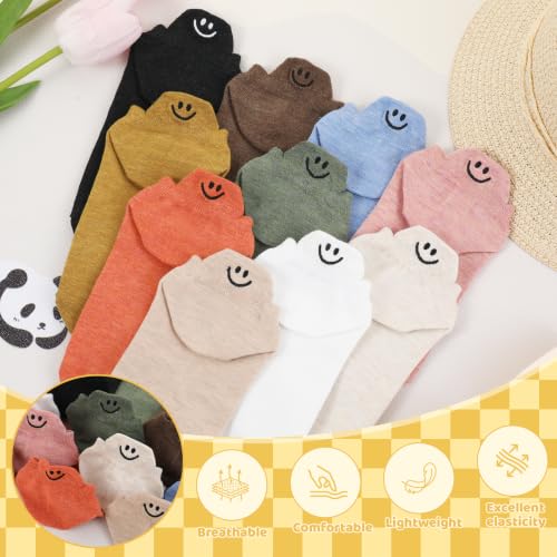 10 Pairs Cute Kawaii Embroidered Low Cut Ankle Socks - color: Muted Neutral Tone Minimal Face