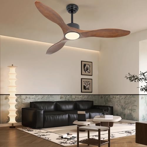 52 Inch Brown Wood Ceiling Fan with Light and Remote - color: Brown wood ceiling fan - pointed