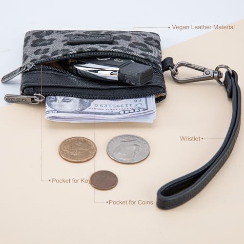 Wrangler Small Wallet for Women Cheetah Print Wristlet Wallets Mini Change Pouch Black - color: Leopard Print Black