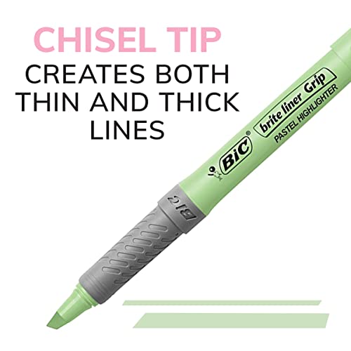 BIC Brite Liner Grip Pastel Highlighter Set, Chisel Tip, 6-Count Pack - size: 6 Count (Pack of 1)