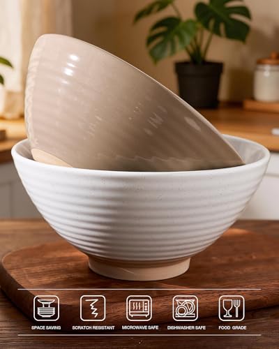 famiware Milkyway 54 oz Large Ramen Bowls Set of 2, White & Cinnamon Brown - color: White & Cinnamon Brown