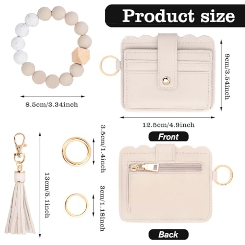 Wristlet Wallet for Women with Keychain – RFID Card Holder Small Wallet Wristlet with Key Ring - color: Beige, style: Classic