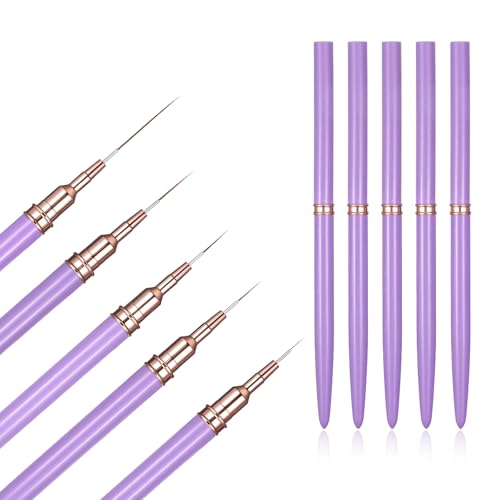 5PCS Nail Liner Brushes, Metallic Nail Art Brushes Set, Superfine Liner Brush Kit for Gel Polish, Detail Painting and Drawing, Professional Nails Salon Tools