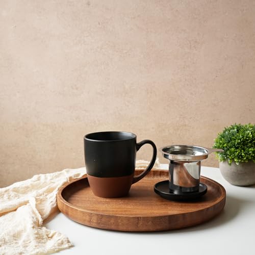 Bosmarlin Ceramic Tea Cup with Infuser and Lid, 16 Oz, Steeping Tea Mug with Strainer, Dishwasher and Microwave Safe (Black) - color: Black