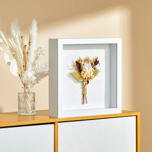 11x11 Shadow Box Picture Frame with Real Glass Panel and Linen Back - color: White + Thickened Panel + Foam Packaging, size: 11x11