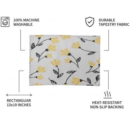 DaDa Bedding Yellow Fleur Floral Botanical Dining Table Placemats - Set of 4-Pieces Tapestry Spring Time Golden Orange Floral Garden Design - Decorative Cotton Linen Woven Kitchen Mats - 13” x 19” - color: Yellow Fleur