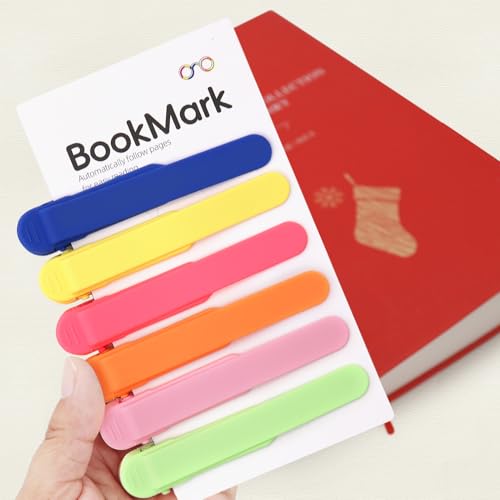 SMUK 6 Pieces Book Page Markers, Unique Silicone Automatic Bookmarks for Women Reading Lovers Men Kids, Book Page Holder Markers Clip Book Marks Reading Accessories Gifts - color: 1 Blue+1 Green+ 1 Yellow+1 Red+1 Orange+1 Pink