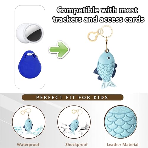 BORKUANA PU Leather Keychain holder Protective Case Compatible with AirTag - color: Fish Ching