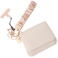 Scrunchie Wristlet Keychain Gift Set for Women with Small RFID Wallet Keychain, Stretchy Key chain with Phone Tether Tab - color: Champagne
