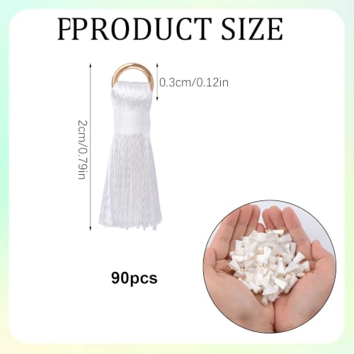 Mini Tassels Charm, 90pcs White Mini Tiny Tassels Handmade Craft Charms Pendant for DIY Jewelry Necklace Making Accessories - color: White-2cm