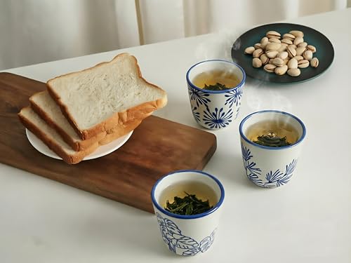 6 oz Japanese Tea Cups, Matcha Cups Ceramic, Handless Espresso Cups - color: Blue-Plants 2